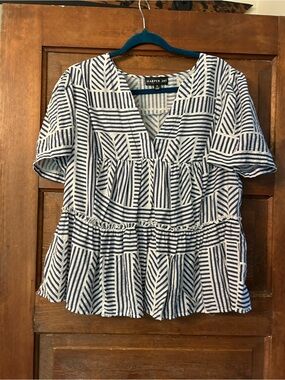Harper Navy & White Striped V-Neck Peplum Blouse